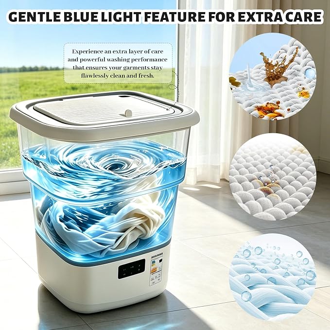 Portable Washing Machine, 50L Large Capacity Foldable Mini Washer with Spin Basket, Adjustable Wash 2–10 Min & Spin 1–6 Min Timer, for Apartment, RV, Camping, Dorm, Travel (Grey)