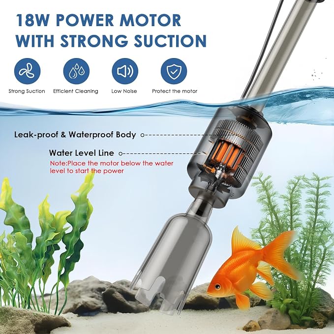 bedee Electric Aquarium Vacuum Gravel Cleaner, 6 in 1 Automatic Fish Tank Cleaning Tool Set Vacuum Water Changer Sand Washer Filter Siphon Adjustable Length, 18W