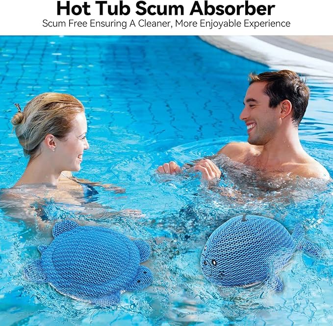 Hot Tub Scum Absorber Sponges Keep Water Clean & Clear- Reusable Oil Absorbing Spa Cleaner with 3D Honeycomb Design, Hot Tub Accessories 2-Pack Turtle & Seal