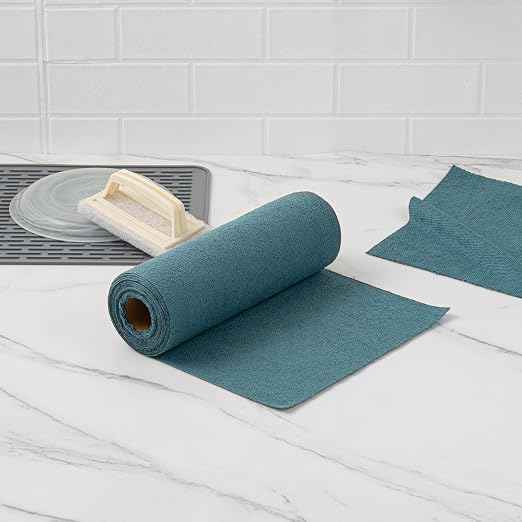 Restaurantware-Clean Tek Professional 11.8 x 11.8 Inch Microfiber Towel Rolls, 30 Reusable Towel Rolls - 30 Tear Away Sheets Per Roll, Perforated, Teal Microfiber Cloth, For All The Cleaning Tasks