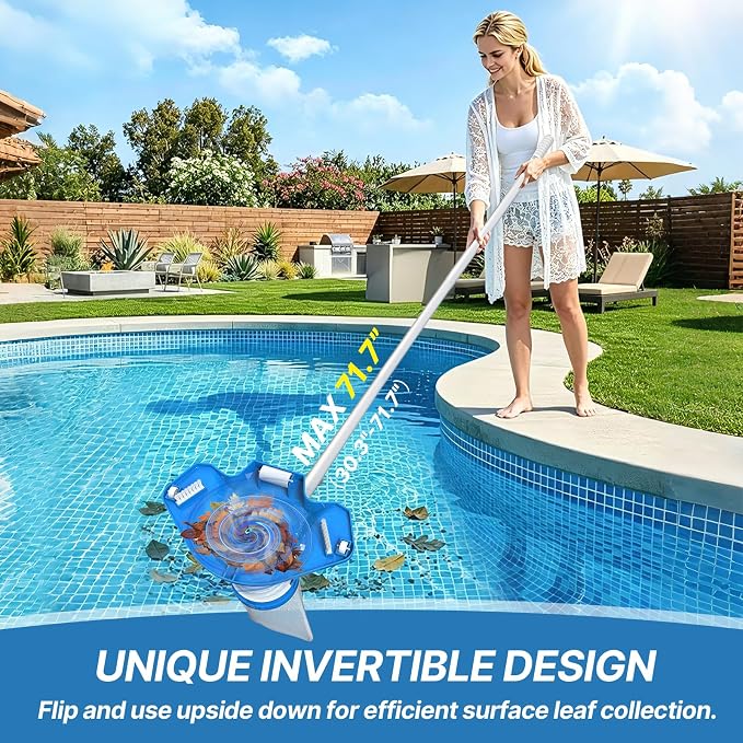 83GPM Big Rechargeable Pool Leaf Vacuum with 5-Section Pole, Cordless Pool Skimmer for Above-Ground & In-Ground Pools, Includes Standard & Fine Filter Bags for Leaves & Debris