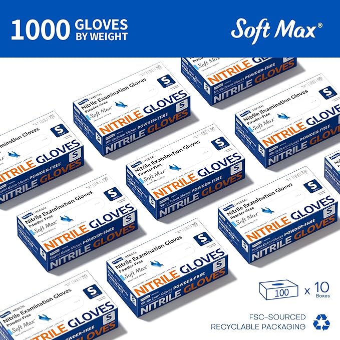 Supmedic Medical Soft Max™ Nitrile Exam Gloves, 1000 Pcs Latex-Free Powder-Free Food Safe Clean Cooking Disposable Glove Blue