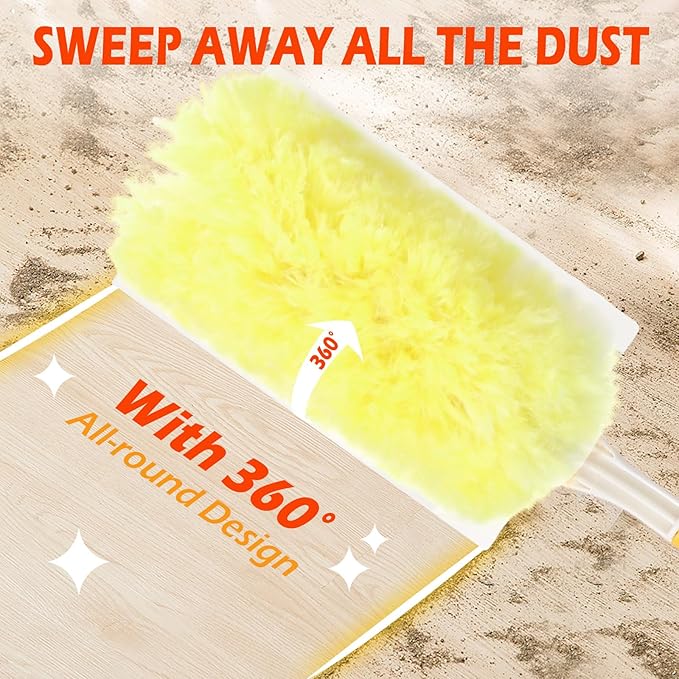 Honeydak 120 Pack Heavy Duty Duster Refills with 2 Handle, Compatible with Swiffer, Multisurface 360° Larger Size Dusters with 4X Microfibers, Unscented Disposable Dusting Furniture for Cleaning
