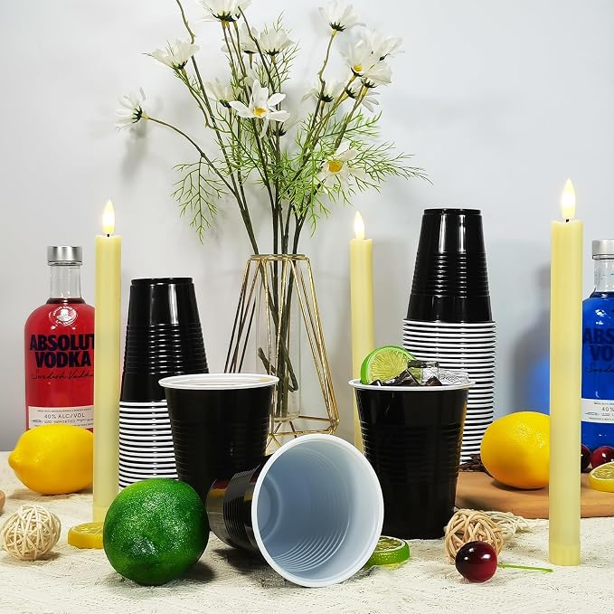 100PCS 16 oz Black Plastic Cups, Disposable Party Cups for Graduation Weddings, Birthdays & Festive Celebrations, Beverage Holiday Camping Barbecues, Reusable Party Supplies
