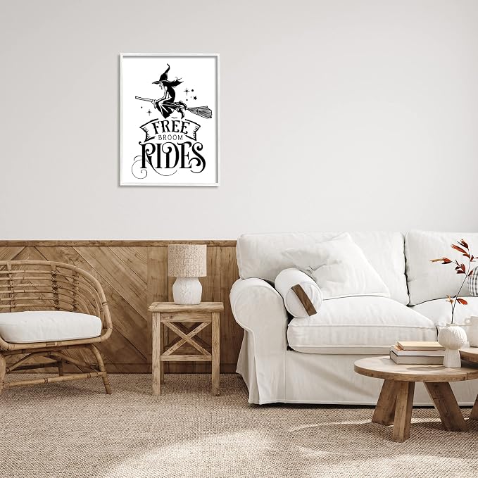 'Free Broom Rides Typography Magical Witch'| Framed Giclee Art | Stupell Industries | White, 24 x 30 Inches, Easy to Hang and Sturdy, Made in USA, by Lettered and Lined