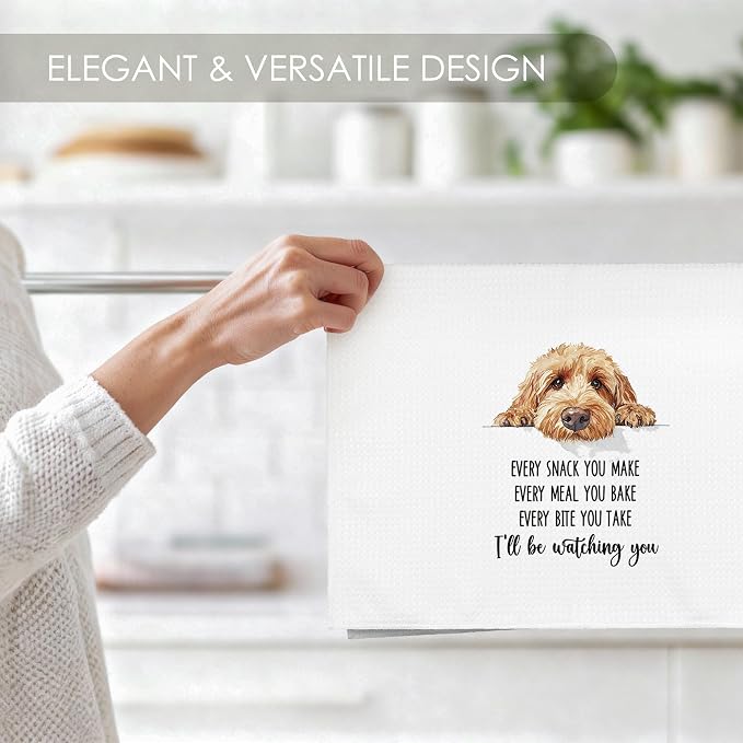 Goldendoodle Kitchen Towel Gifts for Dog Lovers Decorative Set of 2, Golden Doodle Dish Towels Tea Towels Dishcloths, Doodle Microfiber Waffle Weave Hand Towel for Kitchen Bathroom Decor 16x24