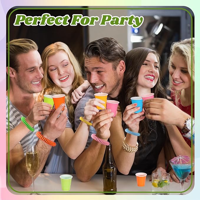 50 Pcs Multicolor Shot Cups with Wristband for Party 2oz Plastic Shot Glasses Bulk Disposable Mini Shot Glasses with Bracelet Wear On Solo Cups for Party Beer Sample Taste Serving Graduation Birthday