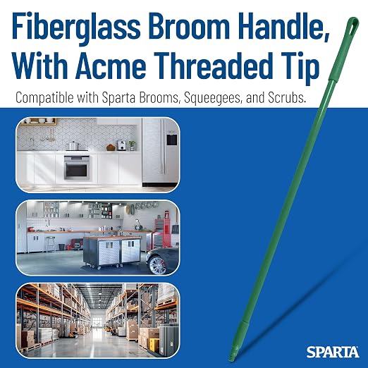SPARTA 41225EC09 Fiberglass Broom Handle, Mop Handle, Replacement Handle With Acme Threaded Tip For Commercial Cleaning, 48 Inches, Green, (Pack of 12)