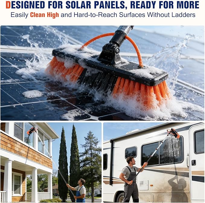 18FT Water Fed Pole Window Cleaning System & Solar Panel Cleaning Kit, Professional Window Washing Kit with Extension Pole, 180° Rotating Brush & Soap Dispenser