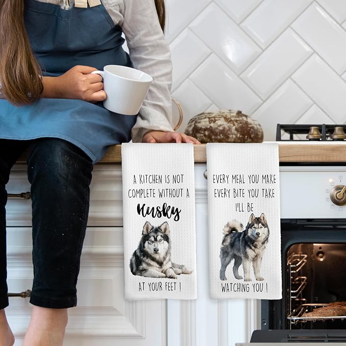 Husky Dog Kitchen Towels Set of 2, Funny Dog Kitchen Decor, Dogs Gifts for Women Men Hand Towel, Pet Owner Gift Decorative Tea Towels Dish Towel 16x24 Inch