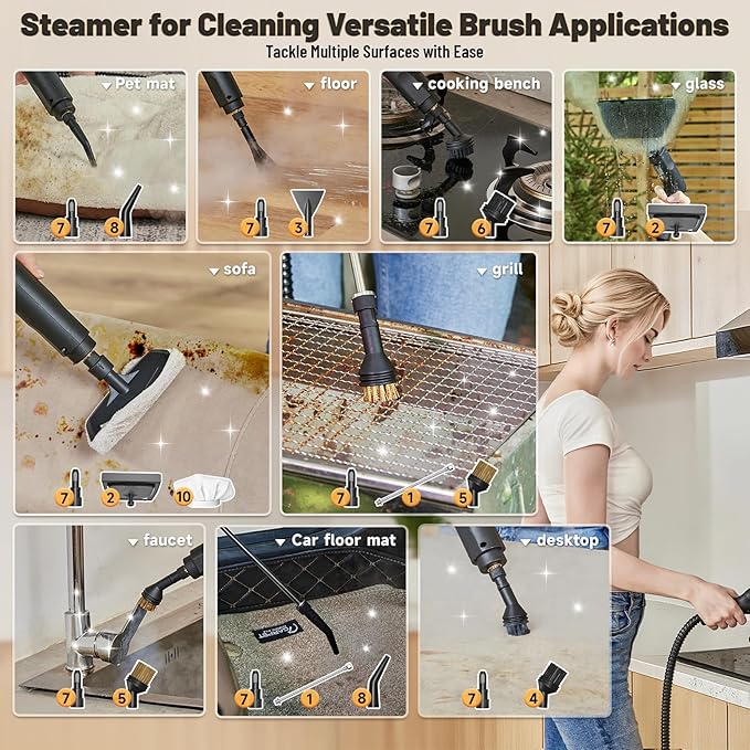 Steam Cleaner, 3 Level Adjustable Handle, 15s Heat Up, 1.69 Quarts Tank, Portable Steamer for Cleaning with 15 pcs Accessories, Steam Cleaner for Home for Dirt, Grease, Grout, Tile,Floor, Car