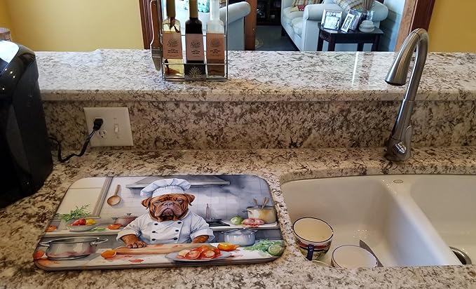 Caroline's Treasures DAC6241DDM Dogue de Bordeaux The Chef Dish Drying Mat Absorbent Dish Drying Mat Pad for Kitchen Counter Dish Drainer Mat for Countertop, 14 x 21", Multicolor