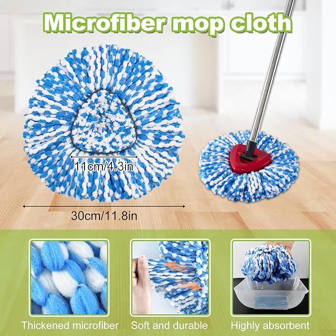 Mop Sets for O Cedar RinseClean 2 Tank Spin Mop System, 2 Microfiber Head Refills and 2 Chenille Pads,1 Handle with 1 Scrub Brush, and 1 Base
