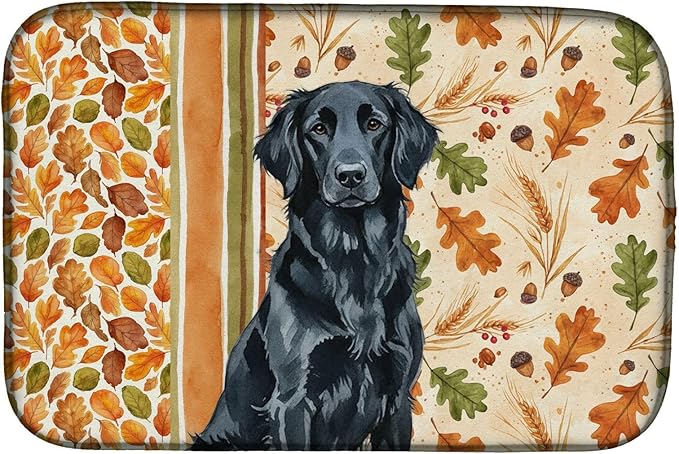 Caroline's Treasures Black Flat-Coated Retriever Heirloom Fall Dish Drying Mat Absorbent Dish Drying Mat Pad for Kitchen Counter Dish Drainer Mat for Countertop, 14 x 21", Multicolor