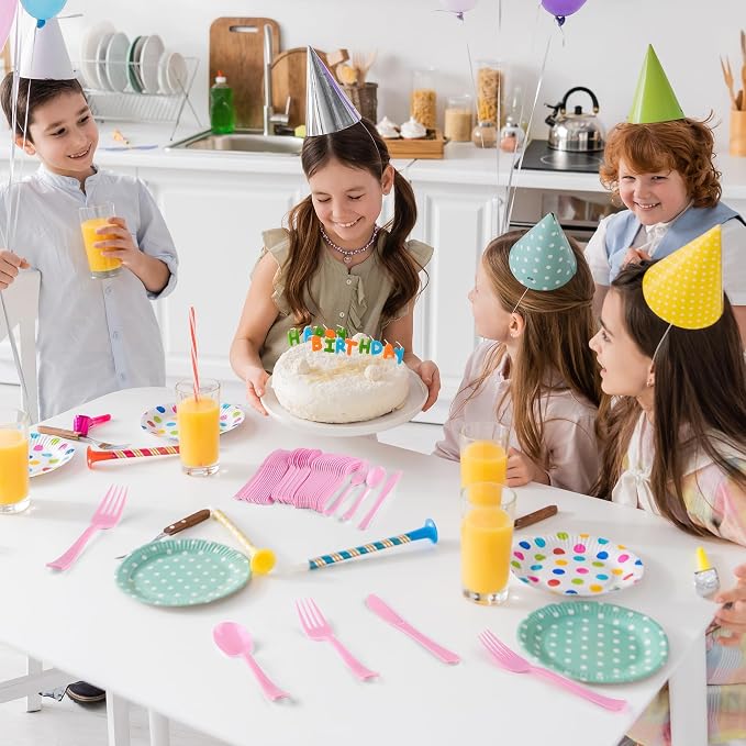 Kochorie 300 Pieces Graduation Light Pink Plastic Silverware Heavy Duty Plastic Cutlery Set Heavyweight Disposable Flatware Includes Spoons Forks Knives for Birthday Party Prom Night Wedding Dinner