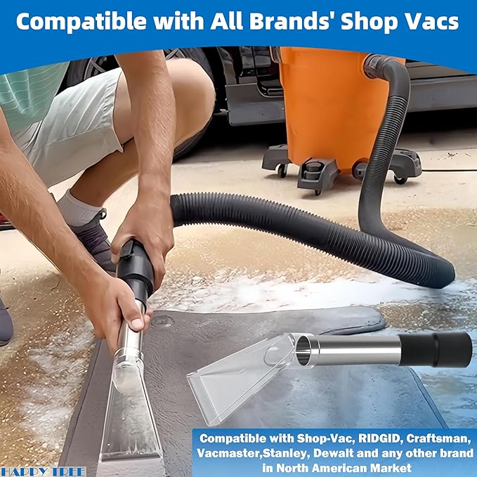 Happy Tree Universal Fit All Existing Shop Vacs with 2-1/2" &1-7/8" &1-1/4" Adapter Wet Extraction Accessory for Upholstery & Carpet Cleaning & Auto Detailing Shop Vac Extractor Attachment Hose Kit