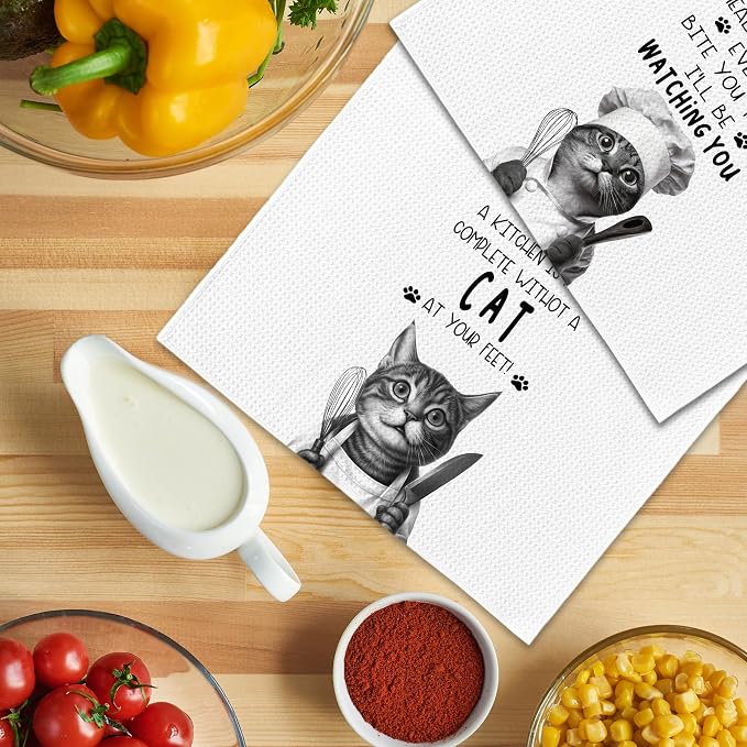 Funny Chef Cat Kitchen Towels 16x24 Inch Set of 2 | Cat Mom Dad Lady Lovers Gifts for Women Men Dish Tea Towels for Kitchen, Pet Lover Gifts Decorative Hand Towel