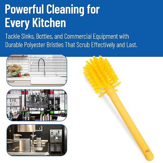 SPARTA Large Water Bottle Brush Ideal for Wide-Mouth Jars, Bottles and Tumblers, Dishwashing Tool with Handle for Home and Commercial Kitchens, Plastic, 12 Inches, Yellow, (Pack of 6)