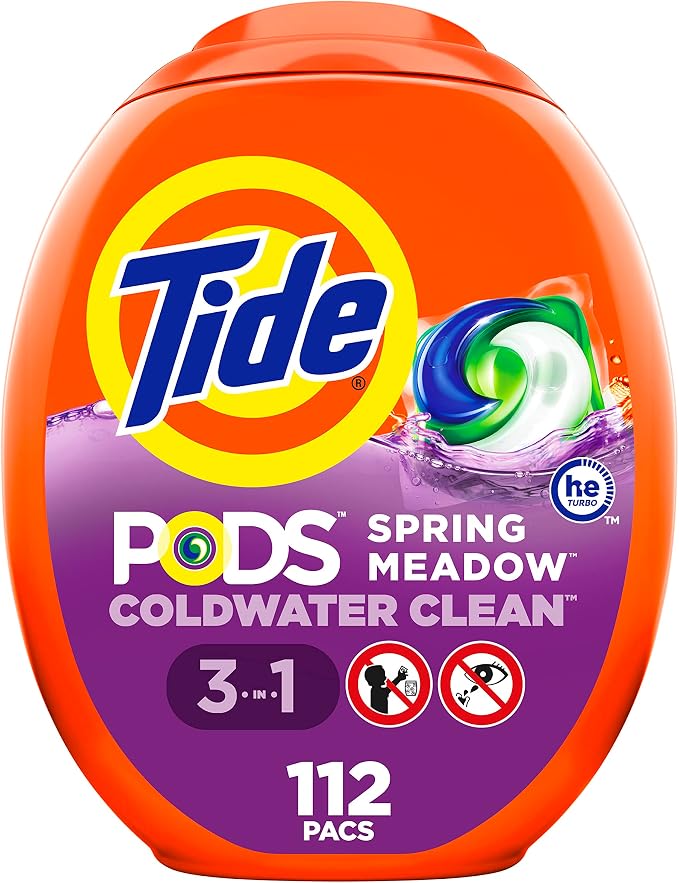 Bundle of Tide PODS Spring Meadow Scent, 112 Count, Concentrated Laundry Soap Detergent Pacs, Stain Remover and Color Protector + Tide PODS Free & Gentle Laundry Detergent Soap Pacs, 112 Count