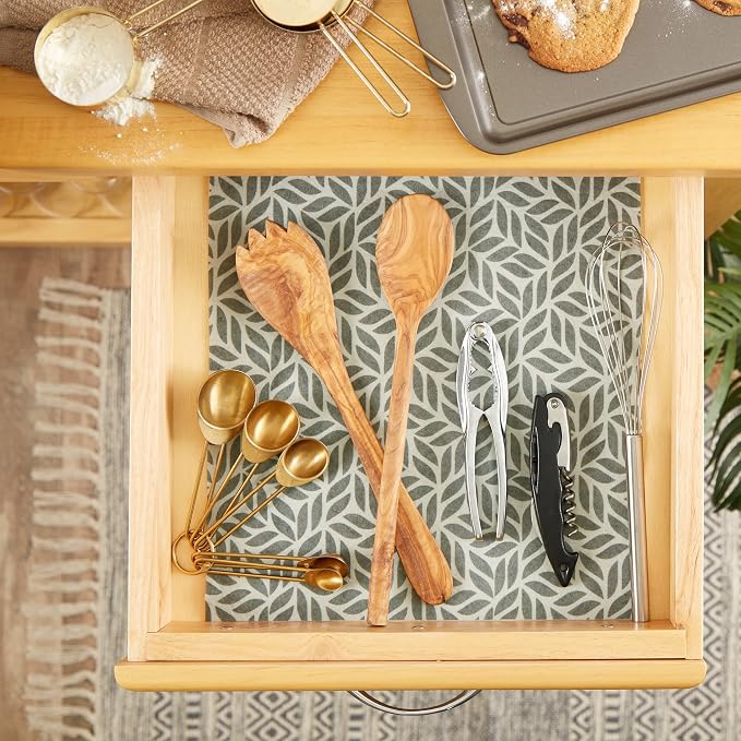 DII Fridge & Shelf Liner Collection Non-Adhesive, Cut to fit, Machine Washable, 12x20, Gray Abstract Leaf, 2 Piece