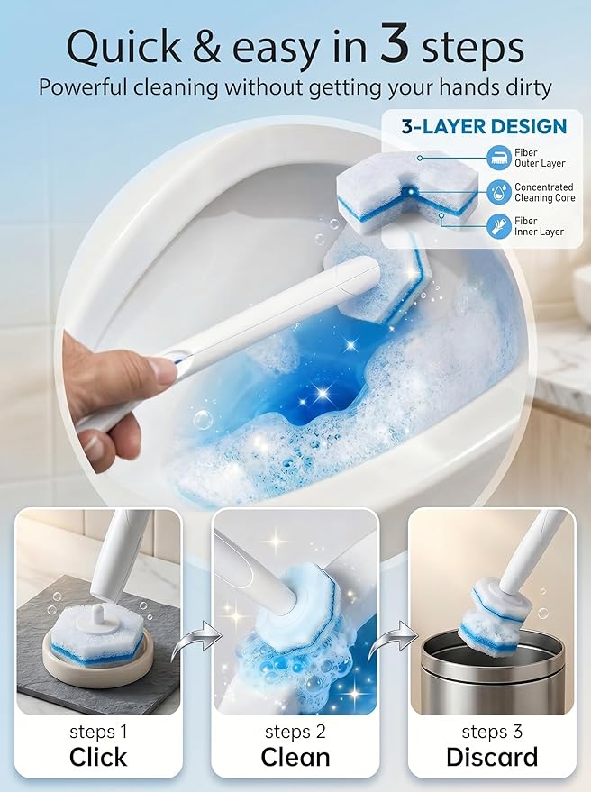 50 Pack Toilet Wand Refill for Clorox – Water-Activated Cleaning Liquid, Rich Foam, Fresh Scent, Sturdy & Non-Breakable, Disposable & Easy to Use