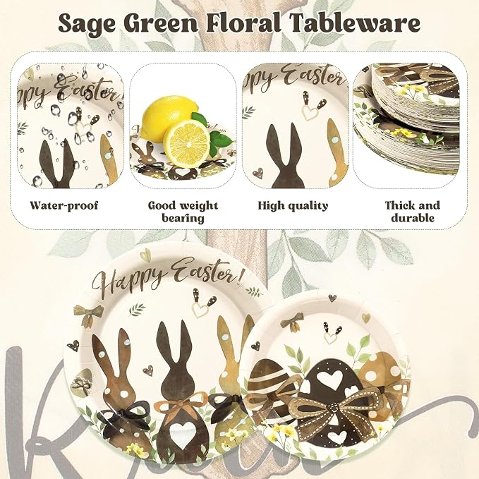 150 Pcs Happy Easter Plates and Napkins,Easter Egg Bunny Disposable Dinnerware Set for Holiday Party Supplies Table Decorations, Serves 50