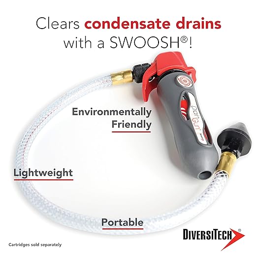 DiversiTech GG-1 Drain Gun with Flexible Hose Pipe for A/C Condensate Lines, Air Conditioner Cleaner, Clears HVAC Clogs, Charcoal Grey, No Cartridges Included