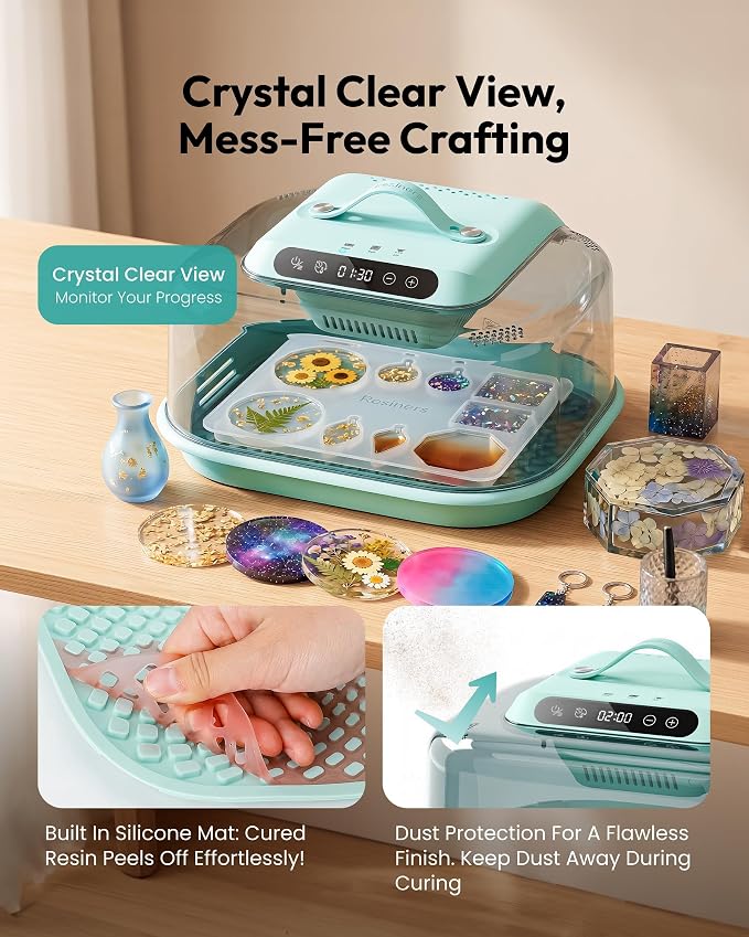 Resiners Resin Curing Machine G3 with UV Resin Light, 2H/1Min Fast Curing, Silicone Mat Included, Deformation-Resistant Reversible Base, Resin Dryer for Epoxy Mold Casting, Jewelry Making, DIY Decor