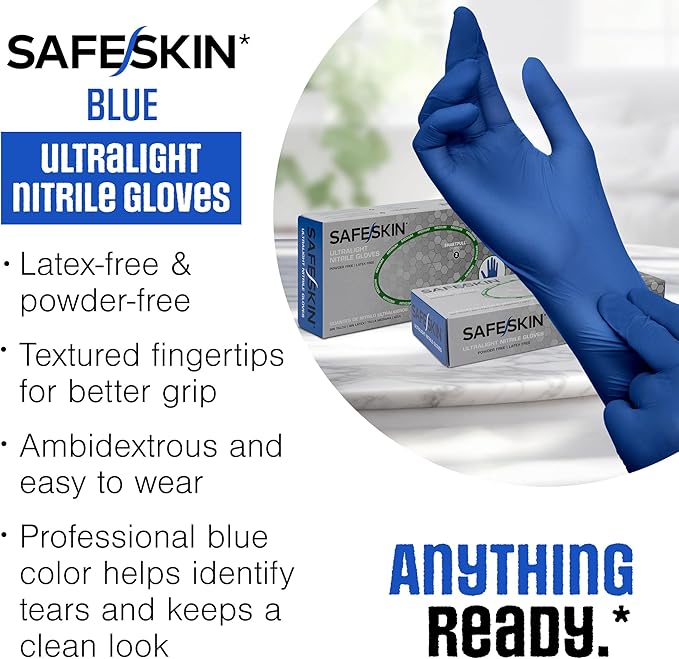 SAFESKIN Ultralight Disposable Nitrile Gloves - 2.0 Mil - Powder Free, Latex Free, All Purpose, Food Prep, Cooking, Cleaning