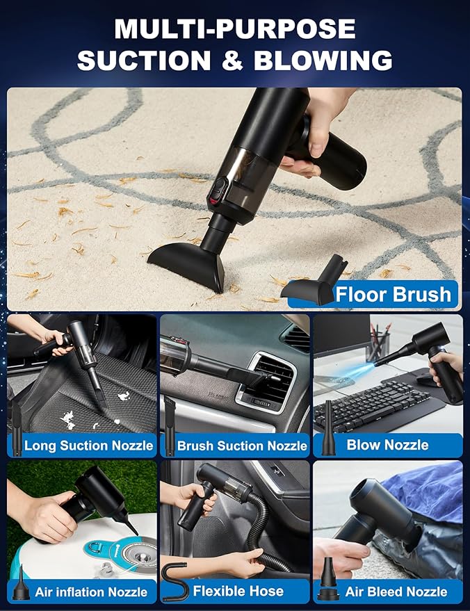 Vacuum Cleaner for Car Handheld Cordless | 4-in-1 Air Blower & Pump, Removable 6000mAh Battery Works as a 35W Power Bank, Vacuum Air Duster 78000RPM, High Power