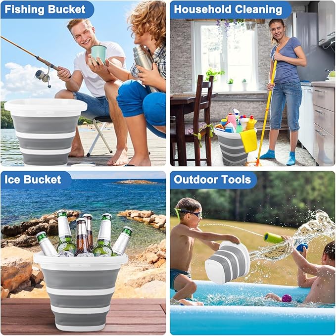 10L Collapsible Bucket for Cleaning, Portable Ice Bucket Water Pail for Space Saving, Cleaning Supplies Organizer Plastic Bucket for Storage