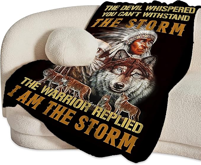 Native American Indian Wolf Eagle Throw Blanket for Men, Women, Kids - Soft, Warm, Cozy Fleece Blanket for Couch, Sofa, Bed - 50"x40"