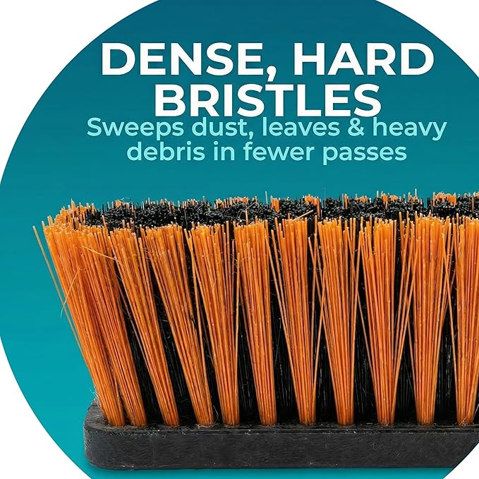 HELOMOR 2-Pack 19” Outdoor Push Brooms with 62” Long Handles – Heavy Duty Brooms for Driveway, Deck, Garage & Patio, Includes Dustpan Bin and Work Gloves