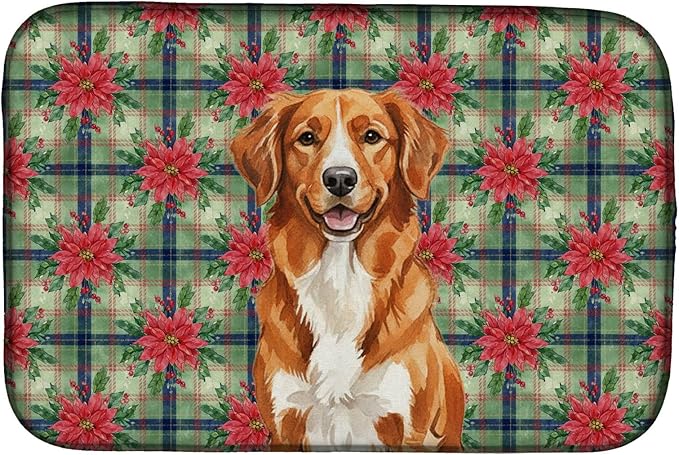 Caroline's Treasures Orange Nova Scotia Duck Tolling Retriever Christmas PoinsettIas Dish Drying Mat Absorbent Dish Drying Mat Pad for Kitchen Counter Dish Drainer Mat for Countertop