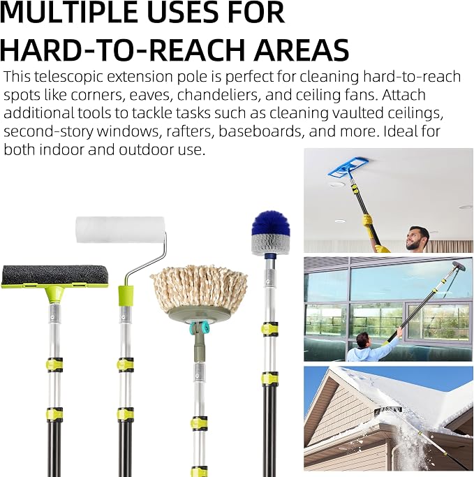 TonGass Telescopic Extension Pole 7-to-18 FT - Lightweight Multi-Purpose With Universal Twist-On Tip for Hanging String Lights, Dusting, Painting, Window Cleaning, and More