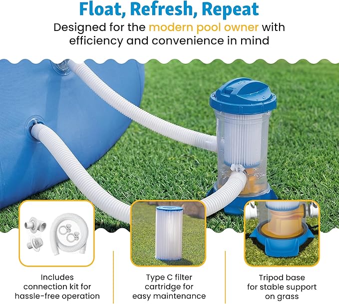 Funsicle FiltraBoost 1200 Pool Pump, 1200 GPH, Includes Type C Filter Cartridge, Hose Adapters, Hoses & GFCI Plug