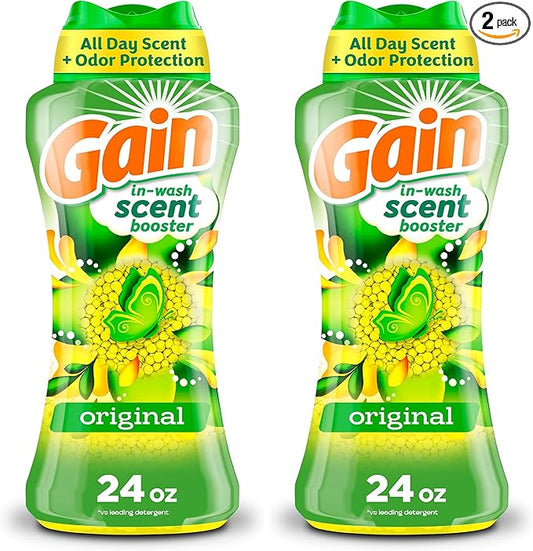 Gain In-Wash Laundry Scent Booster Beads, Original Scent, 24.0 OZ, Fresh Extender + Odor Protection, (Pack of 2)