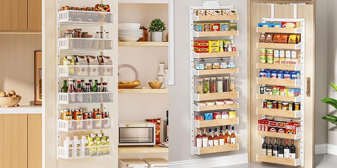 Over The Door Pantry Organizer, Adjustable & Stable Hanging Spice Rack for Kitchen, Bathroom, Bedroom, and Baby Essentials Storage