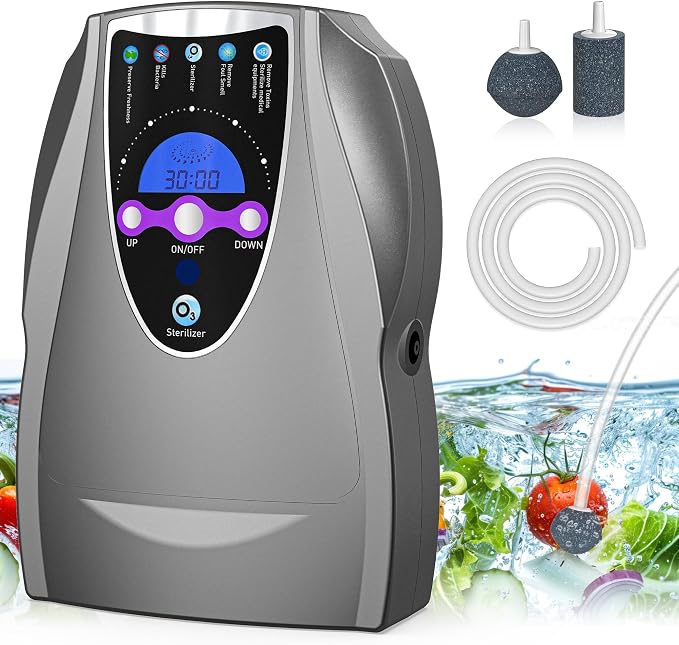 VTAR Ozone Machine, 1000mg/h Multipurpose Ozone Machine Purify Air, Water, Fruits, Vegetables, Toothbrushes, Aquarium Fruit Cleaner Device in Water - Dark Gray