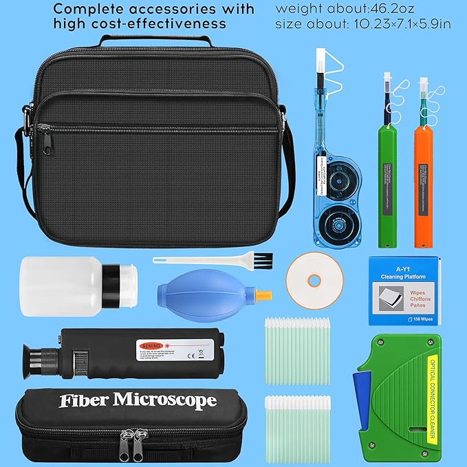 14 in 1 Fiber Optic Cleaning Tool kit with 400x Optical Microscope SC LC MPO Cleaner Pen and 2.5mm 1.25mm MTP Cleaning Box with Replace core