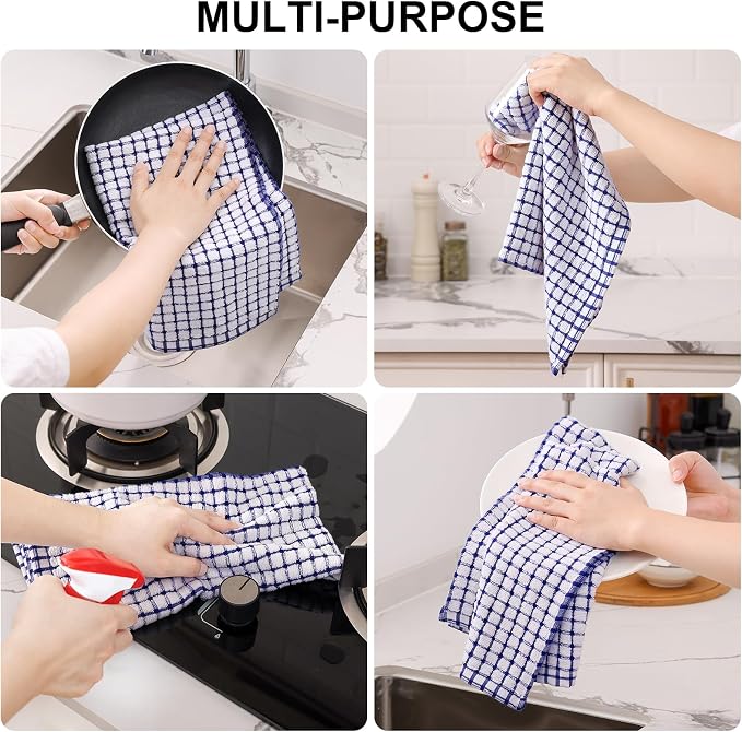 Kitinjoy Cotton 12 Pack Terry Kitchen Towels, 16 x 25 Inches Super Soft and Absorbent Dish Towels, Quick Drying Hand Towels for Kitchen Drying, Mix Colour