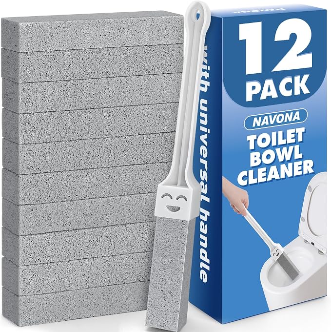 Navona 12 Pack Pumice Stone Toilet Bowl Cleaner with Extra Long Handle, Pumice Stone Scouring Stick for Toilets, Bathrooms, Kitchens, Spas and Pools