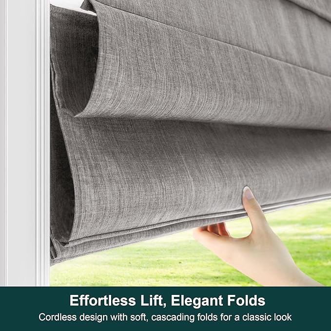 Chicology Cordless Roman Window Shade, Belgian Denim, 33"W x 64"H | Cordless Child-Safe, Room Darkening UV, Inside/Outside Mount, True-to-Size No Cut, Rich Textured Fabric, Spot-Clean Care Only