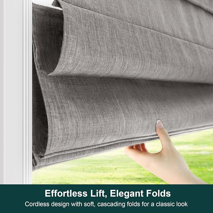Chicology Cordless Roman Window Shade, Belgian Denim, 27"W x 64"H | Cordless Child-Safe, Room Darkening UV, Inside/Outside Mount, True-to-Size No Cut, Rich Textured Fabric, Spot-Clean Care Only