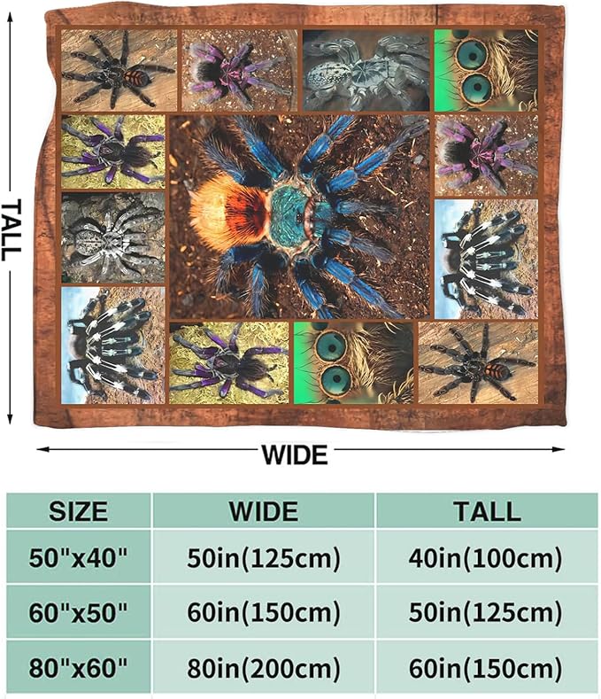 Tijuboni Tarantula Spider Throw Blanket Spider Gifts for Boys Men Girls Women Kids Adults Soft Flannel Fleece Blanket for Couch Sofa Bed Home Decor 60"x80"