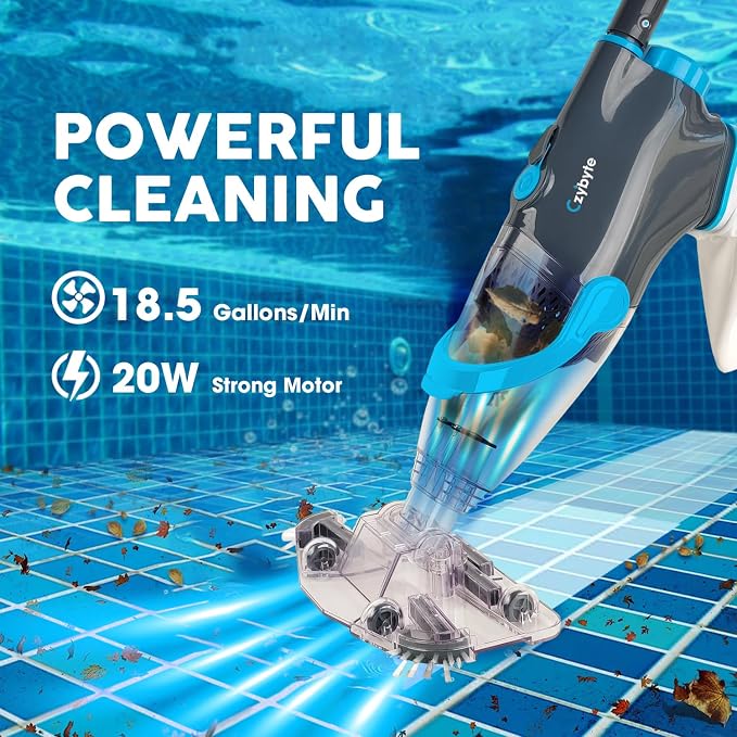 Handheld Pool Vacuum Cleaner, Rechargeable Pool Bottom Cleaner with Strong Suction, 1 H Runtime, 89 inchs Extension Pole,for Above Ground/Inground Pools, Spas and Hot Tubs, Grey