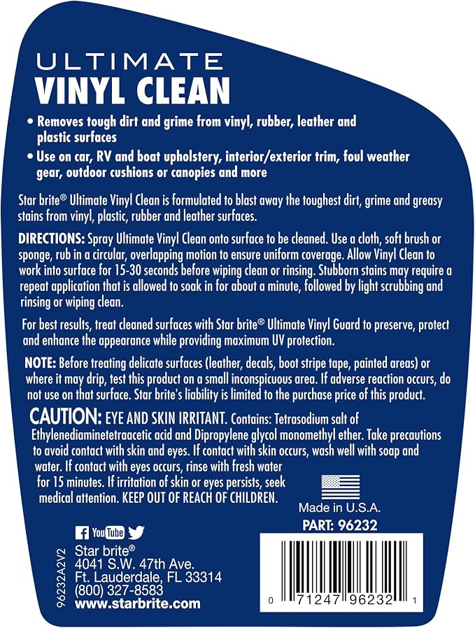 STAR BRITE Ultimate Vinyl Clean Spray + Ultimate Vinyl Guard - Multi-Surface Cleaner & Protectant for Auto, RV, Home & Boat Upholstery - Clean & Protect Vinyl, Rubber, Leather, Plastic