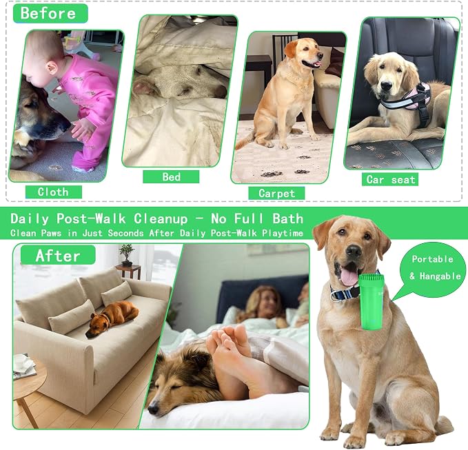 Dog Paw Cleaner Cup with Detachable Top Brush for Large & XL Dogs | Quick-clean muddy paws with soft bristles, one-step top brush grabs loose fur, lazy-friendly design, fits paws 2.5-3.5“ wide
