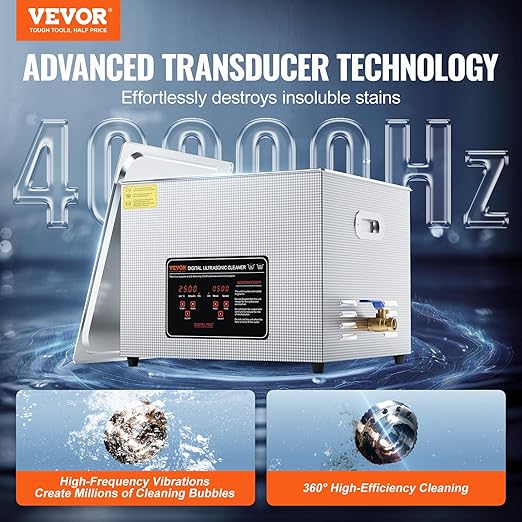 VEVOR Ultrasonic Cleaning, 15L Professional 360W Cleaning Machine with Timer & Heater, 40kHz Digital Ultrasonic Parts Cleaner with Basket for Watch Glasses Jewelry Retainer Industrial Parts Tools