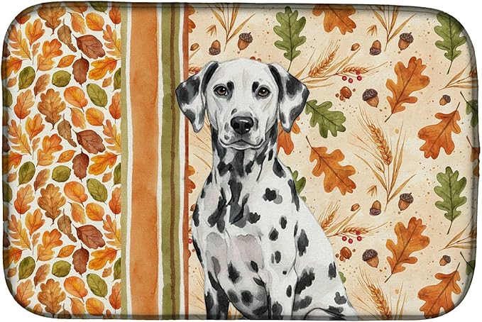 Caroline's Treasures Dalmatian Heirloom Fall Dish Drying Mat Absorbent Dish Drying Mat Pad for Kitchen Counter Dish Drainer Mat for Countertop, 14 x 21", Multicolor